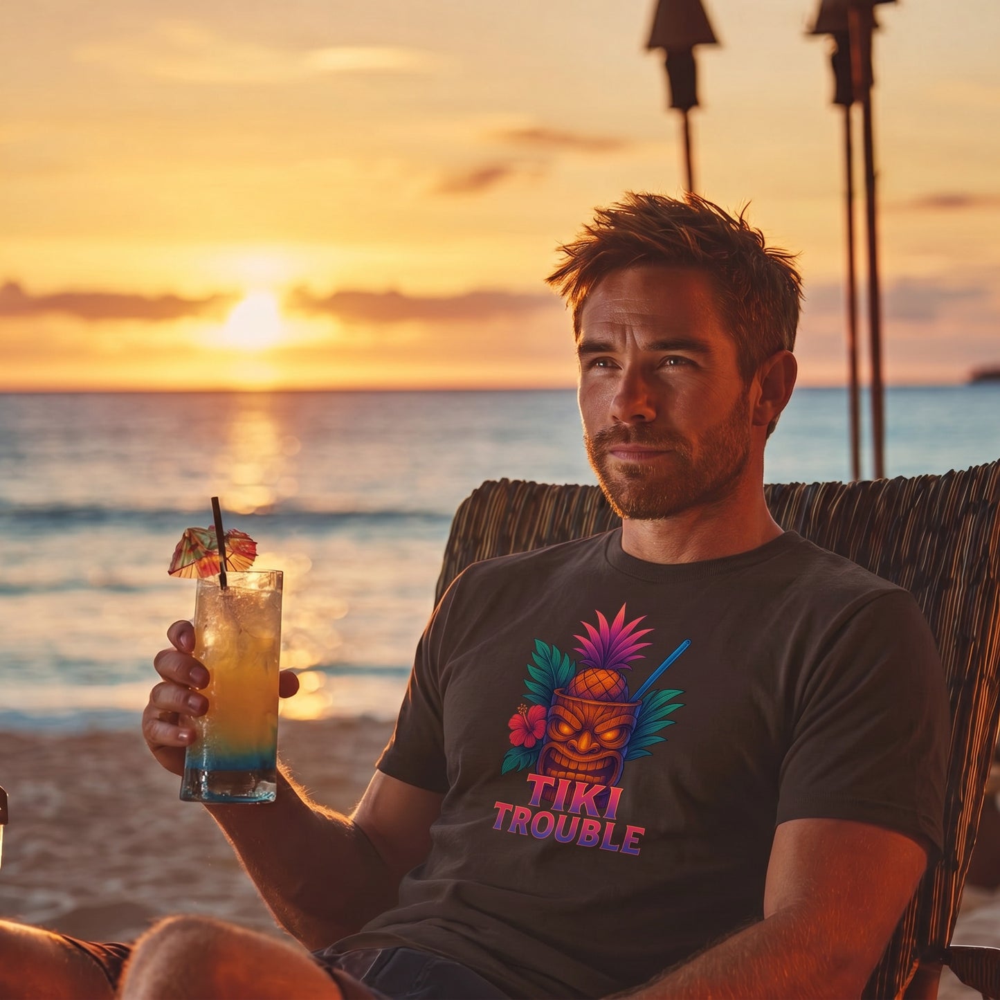 Tiki Trouble Tropical Graphic Tee
