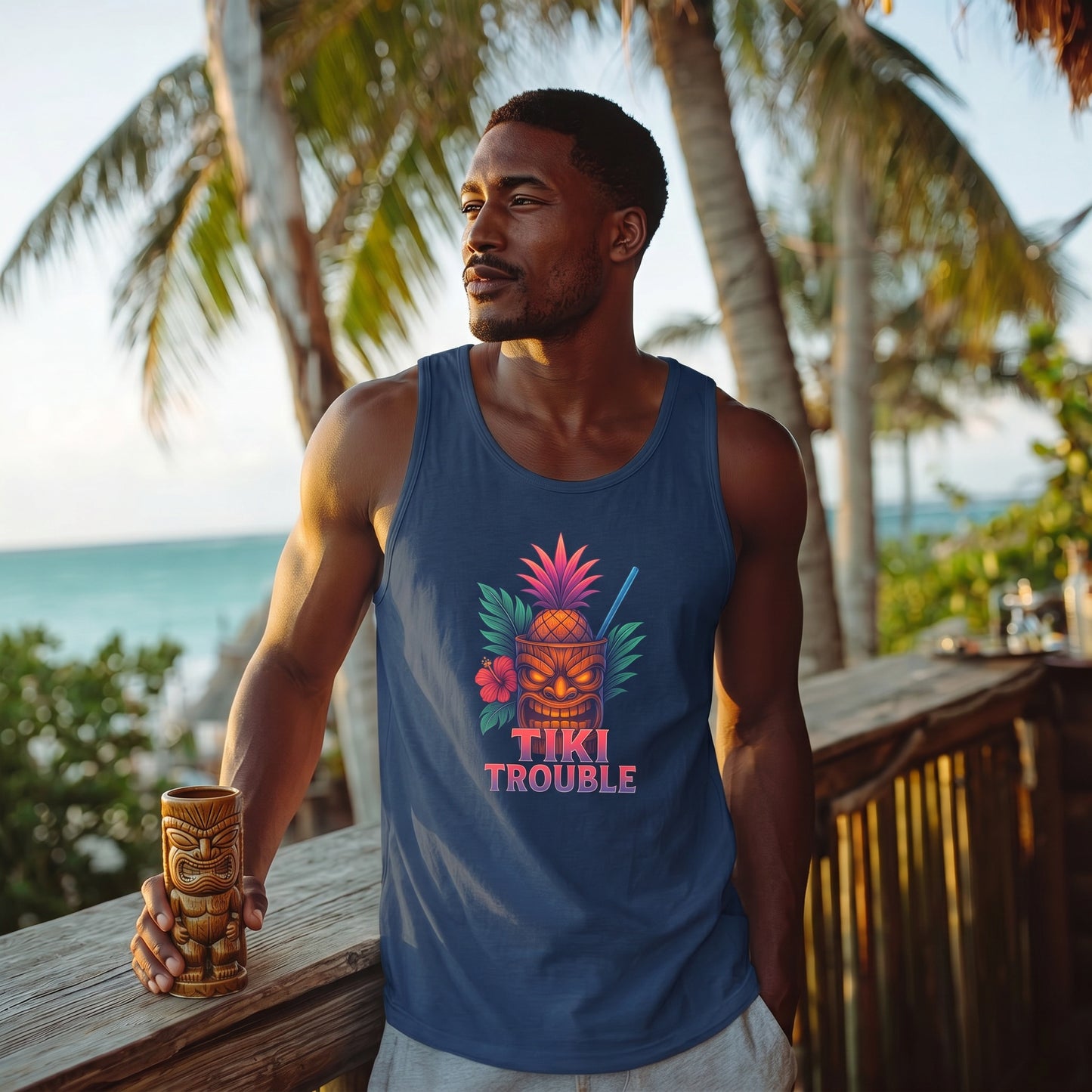 Tiki Trouble Tropical Graphic Tank Top